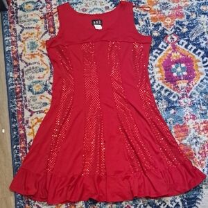 Red Sequin Midi Dress